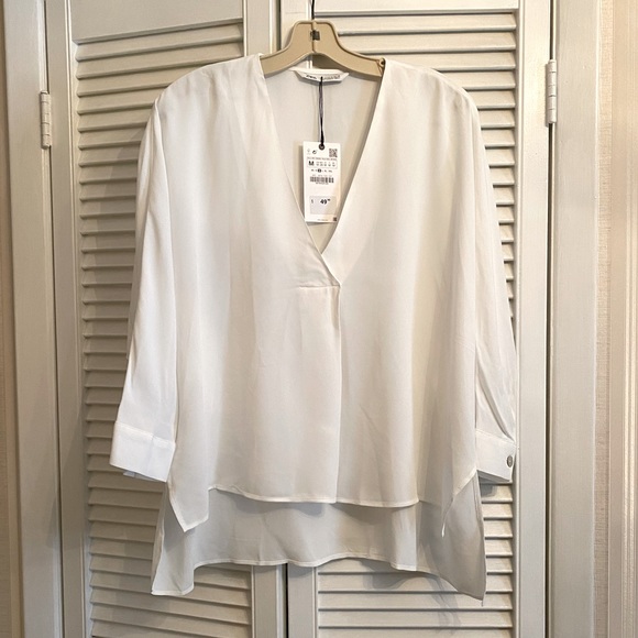 Zara high low white top size M NWT - Picture 1 of 2
